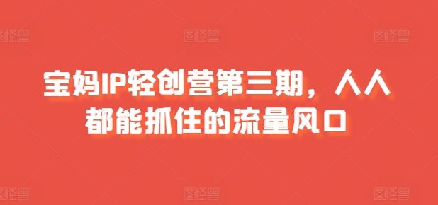 宝妈IP轻创营第三期，人人都能抓住的流量风口-尤课网创