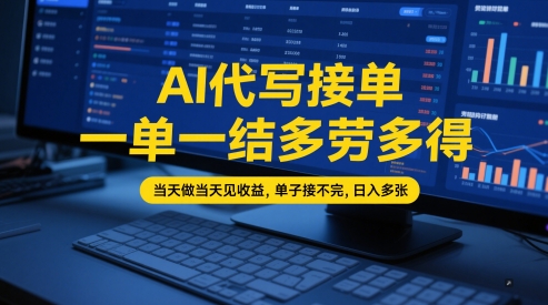AI代写接单，一单一结多劳多得，当天做当天见收益，单子接不完，日入多张【全网最全实操课程】-尤课网创