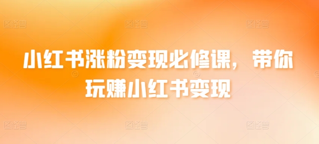 小红书涨粉变现必修课，带你玩赚小红书变现-尤课网创