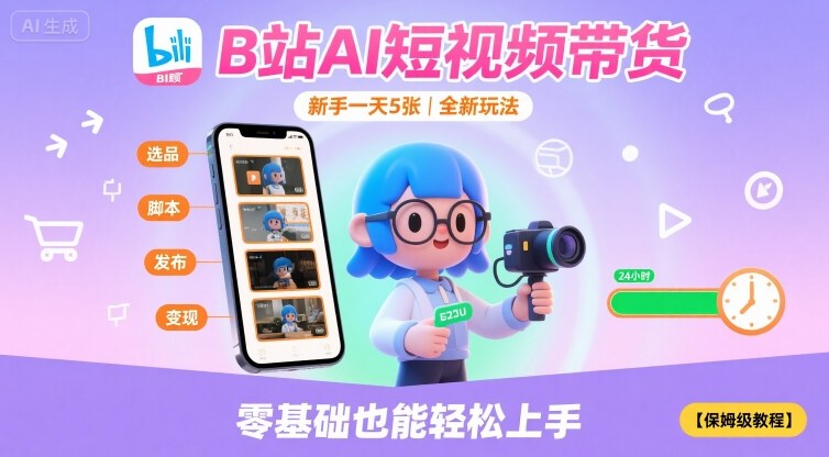 B站AI短视频带货，新手一天5张，全新玩法【保姆级教程】-尤课网创