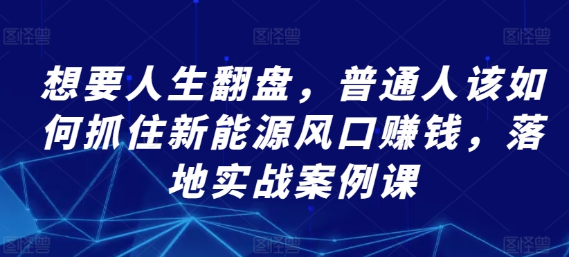 想要人生翻盘，普通人该如何抓住新能源风口赚钱，落地实战案例课-尤课网创