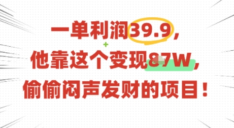 一单利润39.9，有人靠这个变现几十个，偷偷闷声发财的项目-尤课网创