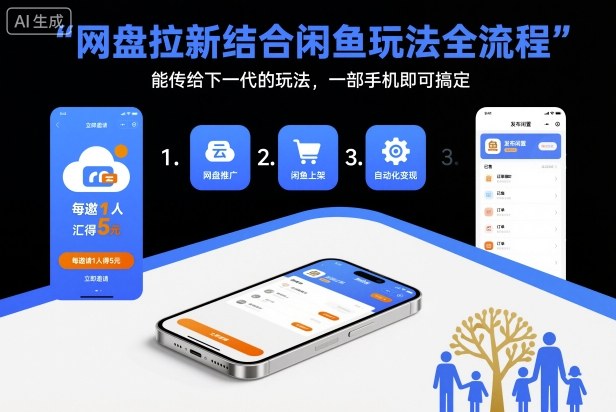 网盘拉新结合闲鱼玩法全流程，能传给下一代的玩法，一部手机即可搞定（附入口渠道以及实操教程）-尤课网创