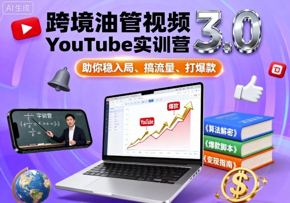 跨境油管视频YouTube实训营3.0，助你稳入局、搞流量、打爆款-尤课网创