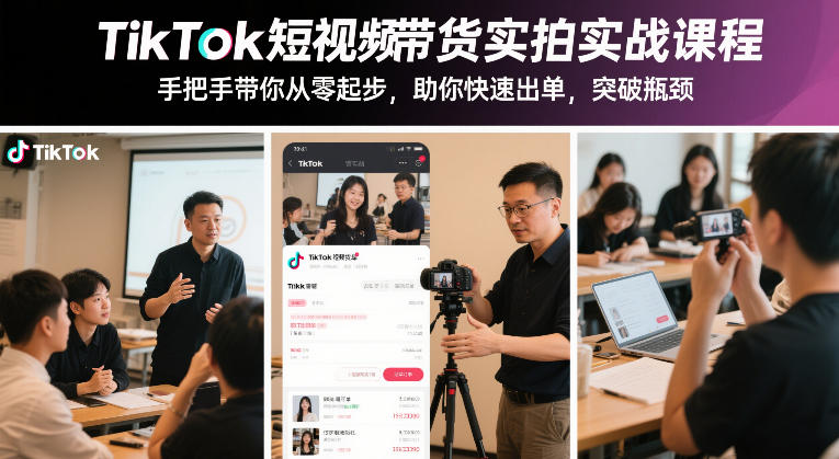 TikTok短视频带货实拍实战课程，手把手带你从零起步，助你快速出单，突破瓶颈-尤课网创