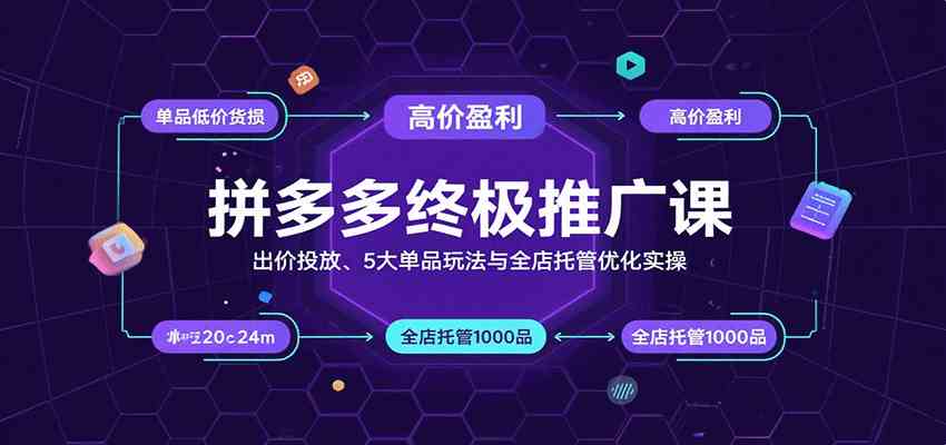 拼多多终极推广课：出价投放、5大单品玩法与全店托管优化实操-尤课网创