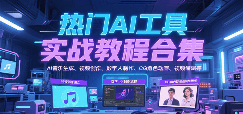 热门AI工具实战教程合集，AI音乐生成、视频创作、数字人制作、CG角色动画、视频编辑等-尤课网创
