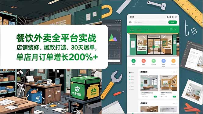 餐饮外卖全平台实战，店铺装修、爆款打造、30天爆单，手把手教学，单店月订单增长200%+-尤课网创