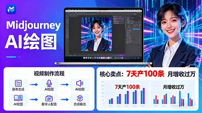 (16049期)AI绘图照片开口说话视频制作:Midjourney+数字人,7天产100条月增收过万-尤课网创