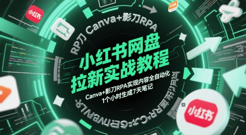 小红书网盘拉新实战教程，Canva+影刀RPA实现内容全自动化，1个小时生成7天笔记-尤课网创