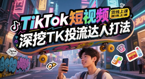 TikTok短视频带货线上课，深挖TK投流达人打法-尤课网创