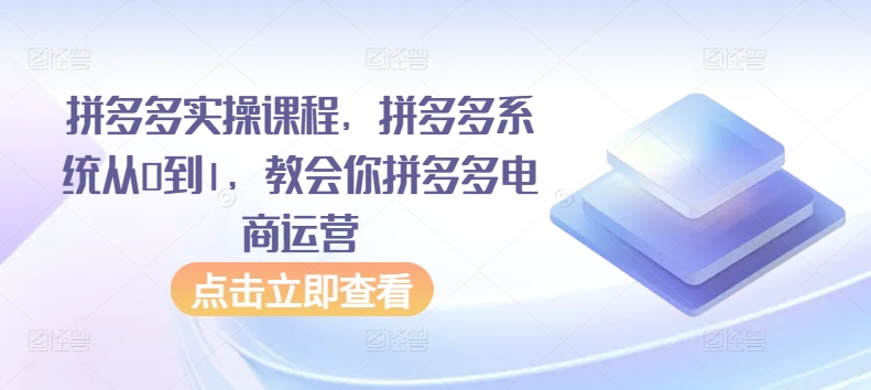 拼多多实操课程，拼多多系统从0到1，教会你拼多多电商运营-尤课网创
