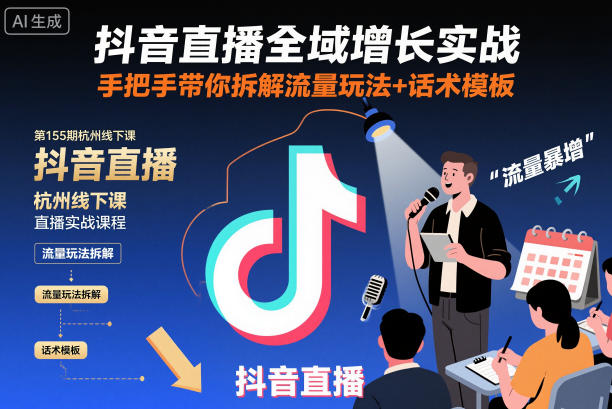 抖音直播全域增长实战第155期杭州线下课,手把手带你拆解流量玩法+话术模板-尤课网创