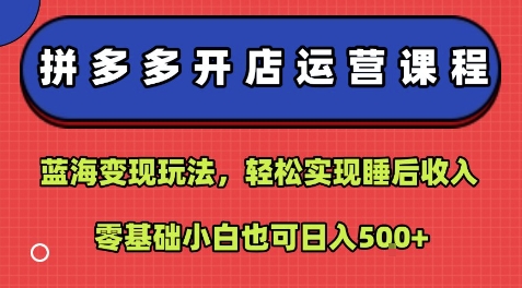 拼多多开店运营课程：蓝海变现玩法，轻松实现睡后收入，零基础小白也可日入5张-尤课网创