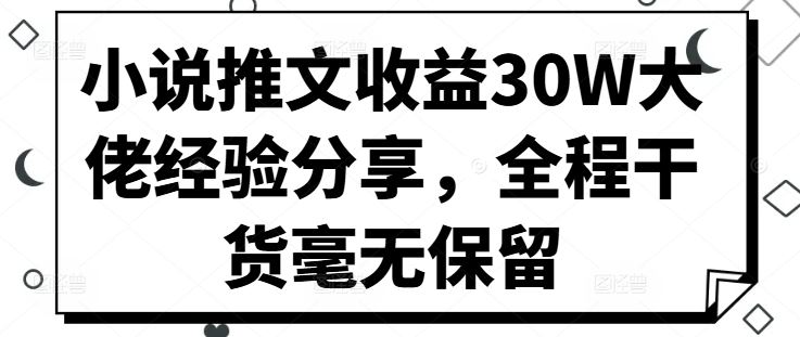 小说推文收益30W大佬经验分享，全程干货毫无保留-尤课网创