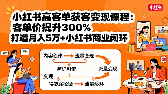 小红书高客单获客变现课程：客单价提升300%，打造月入10万+小红书商业闭环-尤课网创