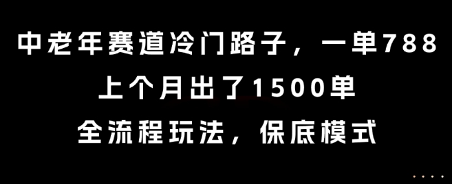 中老年赛道冷门路子,一单788,上个月出了1500单,全流程玩法,保底模式【揭秘】-尤课网创