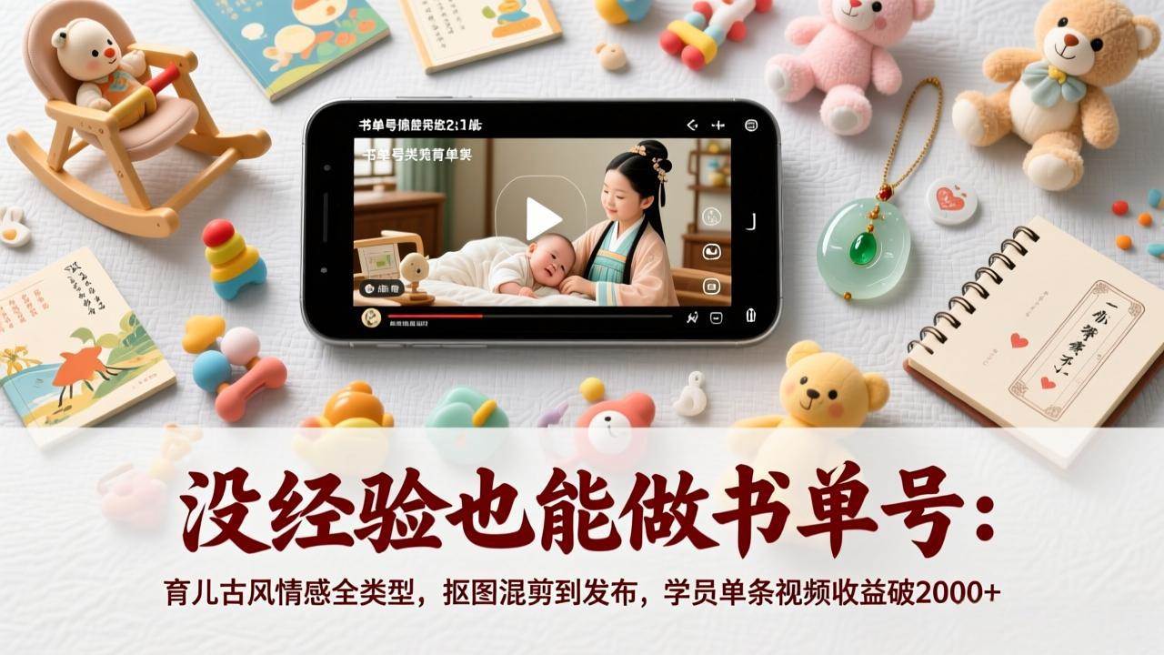 （17389期）没经验也能做书单号：育儿古风情感全类型，抠图混剪到发布，学员单条视频收益破2000+-尤课网创