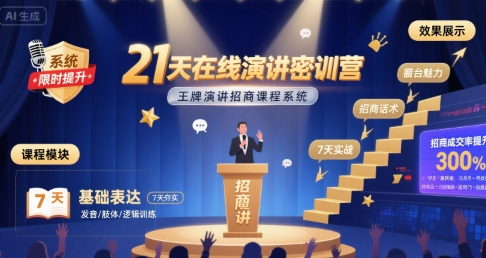 21天在线演讲密训营，王牌演讲招商课程系统-尤课网创