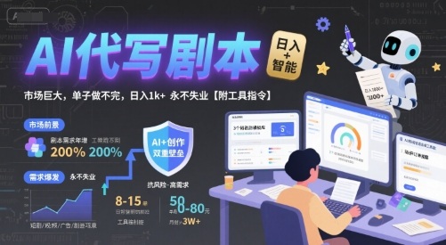 AI代写剧本，市场巨大，单子做不完，日入1k+ 永不失业【附工具指令】-尤课网创