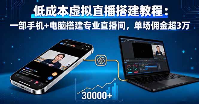 (16156期)低成本虚拟直播搭建教程:一部手机+电脑搭建专业直播间,单场佣金超3万-尤课网创