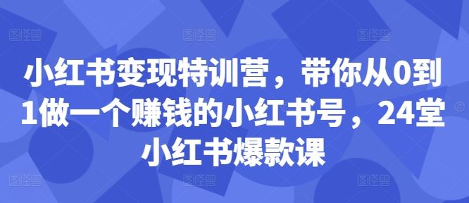 小红书变现特训营，带你从0到1做一个赚钱的小红书号，24堂小红书爆款课-尤课网创