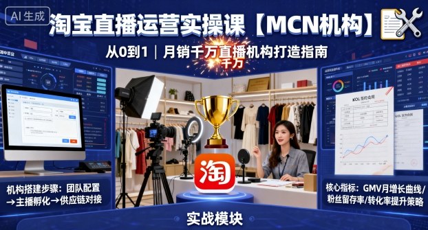 淘宝直播运营实操课【MCN机构】,从0到1做一家月销千W的直播机构-尤课网创