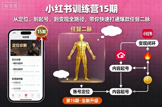 小红书训练营15期，从定位、到起号、到变现全路径，带你快速打通爆款任督二脉-尤课网创