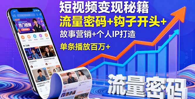 （16079期）短视频变现秘籍，流量密码+钩子开头+故事营销+个人IP打造，单条播放百万+-尤课网创