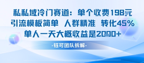 私域冷门赛道单个收费198米引流模板简单人群精准 45%的转化率单人一天大概收益多张-尤课网创