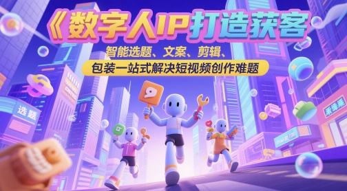 数字人IP打造获客变现实操课，智能选题、文案、剪辑、包装一站式解决短视频创作难题-尤课网创