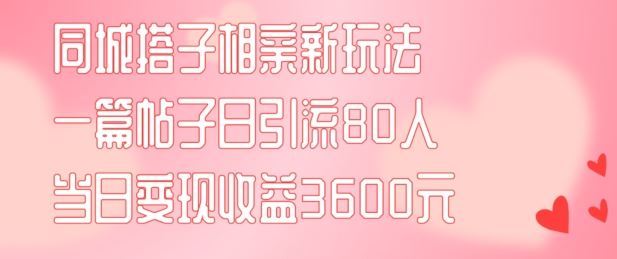 同城搭子相亲新玩法一篇帖子引流80人当日变现3600元(项目教程+实操教程)【揭秘】-尤课网创