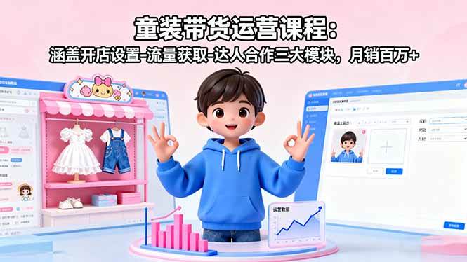 (16081期)童装带货运营课程:涵盖开店设置-流量获取-达人合作三大模块,月销百万+-尤课网创