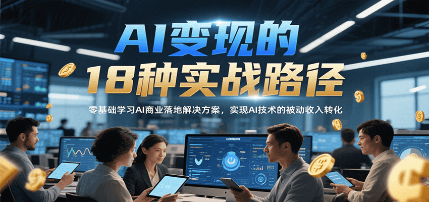 AI变现的18种实战路径，零基础学习AI商业落地解决方案，实现AI技术的被动收入转化-尤课网创