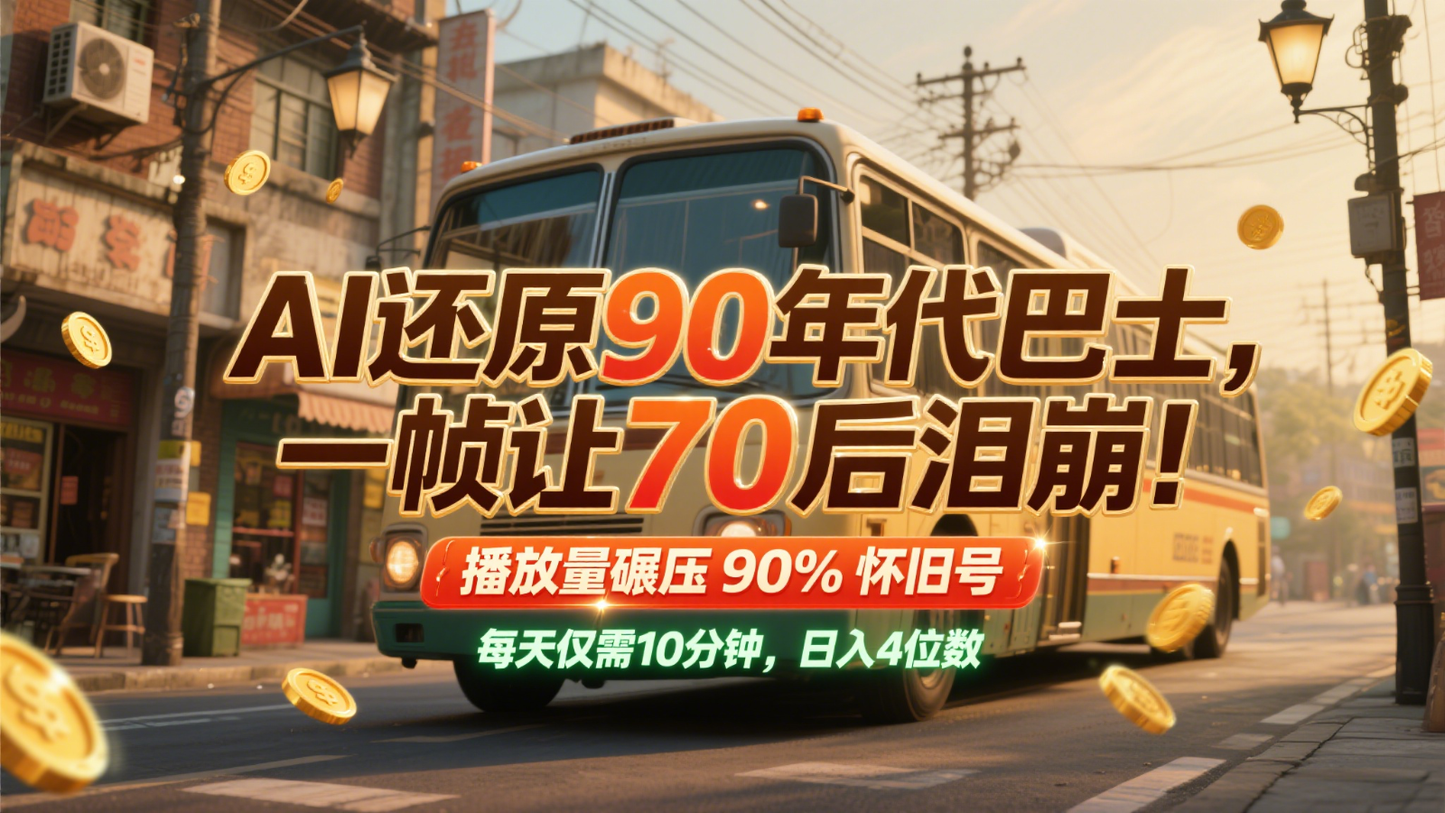 AI还原90年代巴士，一帧让70后泪崩！播放量碾压90%怀旧号，每天10分钟，日入4位数-尤课网创