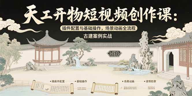 图片[1]-（15418期）天工开物短视频创作课：插件配置与基础操作，场景动画全流程 古建案例实战-尤课网创