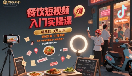餐饮短视频入门实操课，引爆同城流量，打爆单店-尤课网创