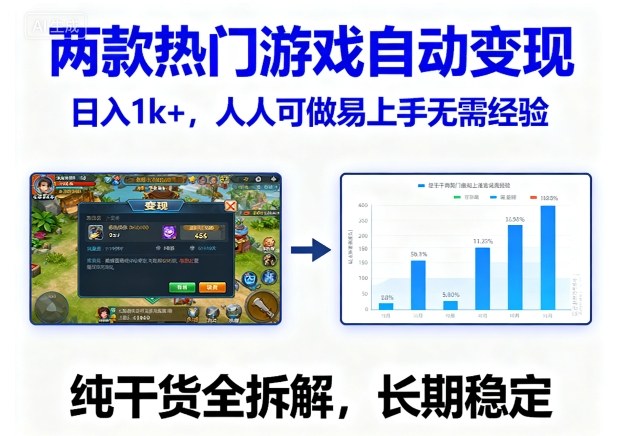 两款热门游戏自动变现，日入1k+，人人可做易上手无需经验，纯干货全拆解，长期稳定【揭秘】-尤课网创
