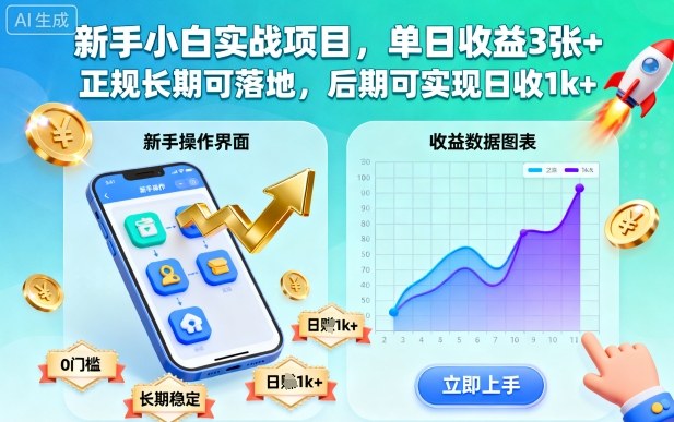 新手小白实战项目，单日收益3张+，正规长期可落地，后期可实现日收1k+【揭秘】-尤课网创