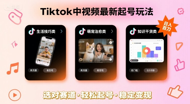 Tiktok中视频最新起号玩法，想要日入百刀，做好这几个赛道就可以了-尤课网创