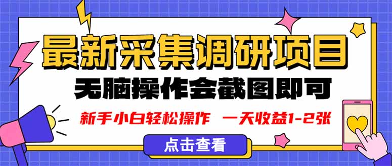 新版采集调研项目，截图上传即可，无脑操作，日收益1-2张-尤课网创