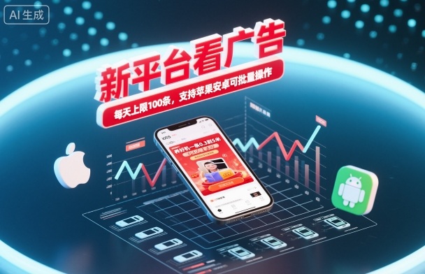 新平台看广告，养好机一条0.3到5米，每天上限100条，支持苹果安卓可批量操作-尤课网创