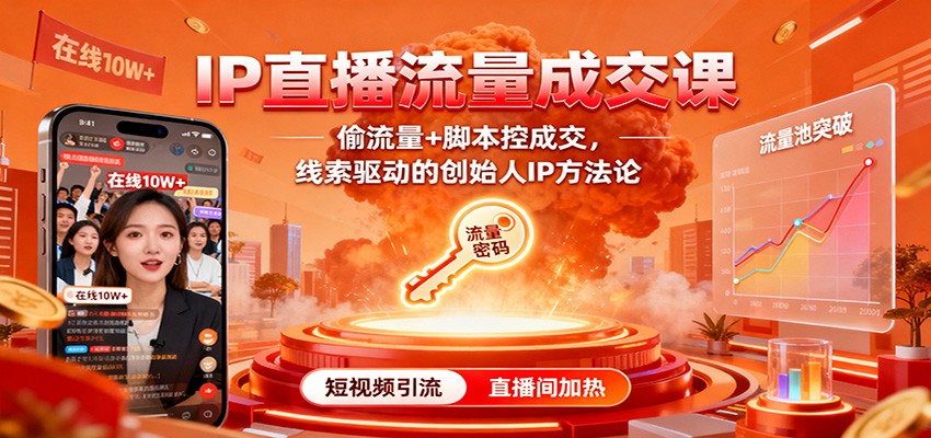 IP直播流量成交课：偷流量+脚本控成交，线索驱动的创始人IP方法论-尤课网创