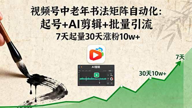 （16022期）视频号中老年书法矩阵自动化：起号+AI剪辑+批量引流 7天起量30天涨粉10w+-尤课网创
