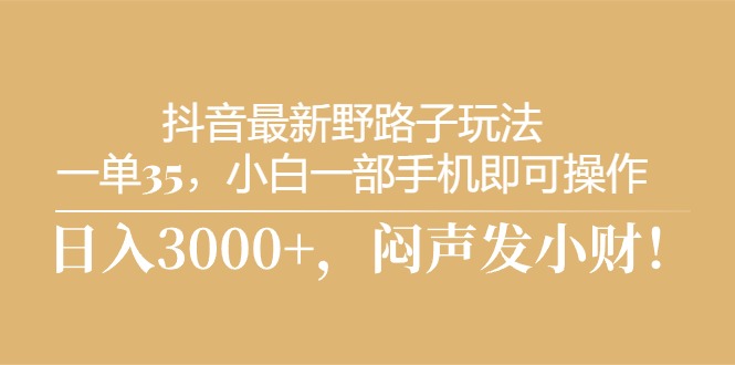 （10766期）抖音最新野路子玩法，一单35，小白一部手机即可操作，，日入3000+，闷…-尤课网创