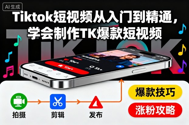 Tiktok短视频从入门到精通，学会制作TK爆款短视频-尤课网创