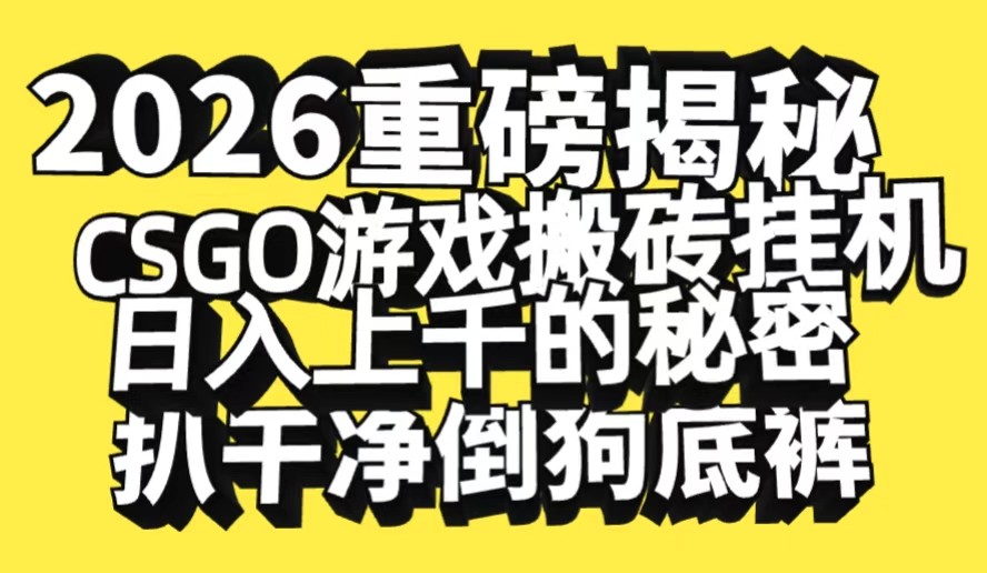 2026开年重磅解密，CSGO游戏搬砖挂机日入上千的秘密，把倒狗的底裤扒干-尤课网创