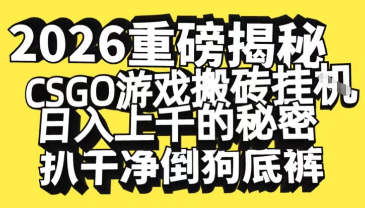 2026开年重磅解密，CSGO游戏搬砖挂G日入1k+的秘密，把倒狗的底裤扒干【揭秘】-尤课网创