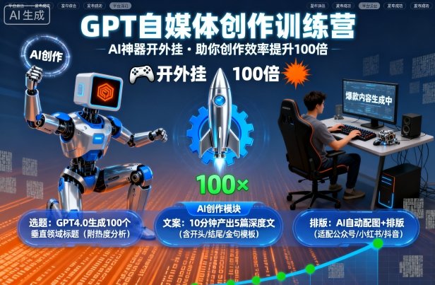 GPT自媒体创作训练营：AI神器开外挂，助你创作效率提升100倍-尤课网创