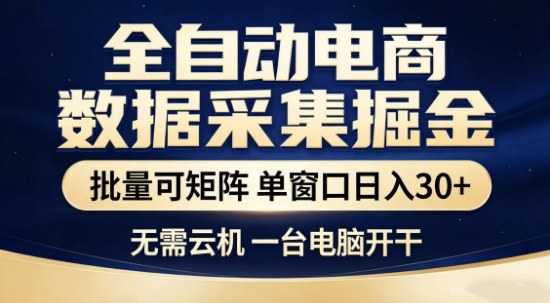 独家电商数据全自动采集项目，批量可矩阵，单窗口轻松日入3张+【揭秘】-尤课网创